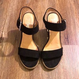Brash black open-toe heels
